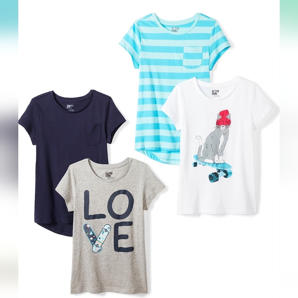 Final Price◇ Amazon Essentials Girls Short-Sleeve T-Shirt Tops 4 pack